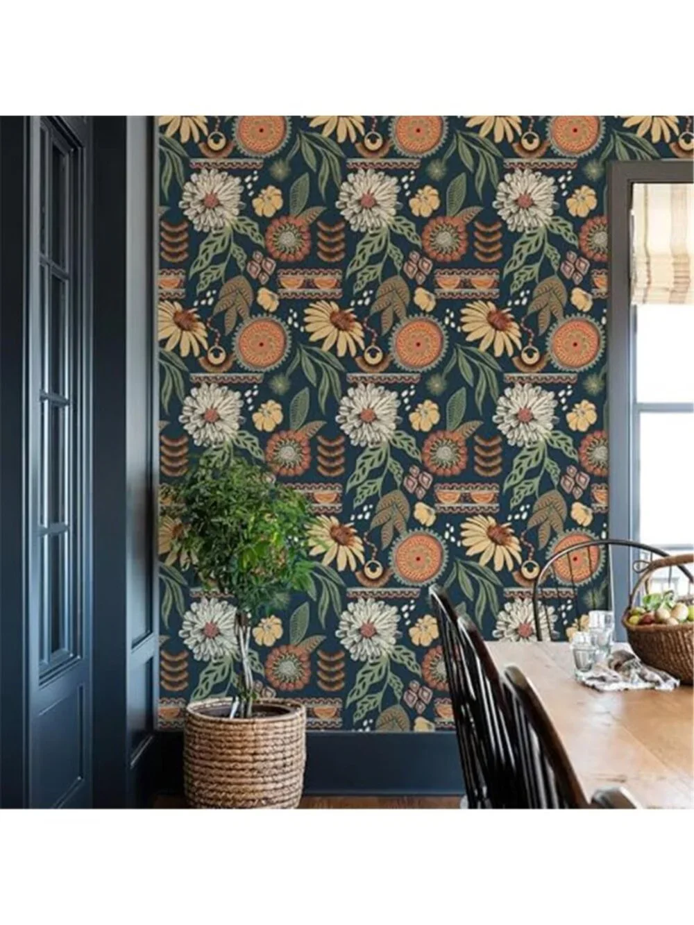 Blue Boho Floral Peel Stick Wallpaper Botanical Removable Contact Paper